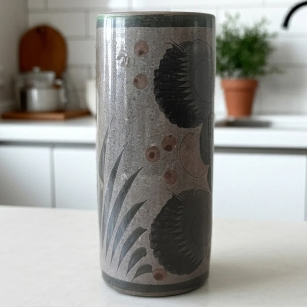 Mexican Tonala Folk Art Floral Ceramic Vase